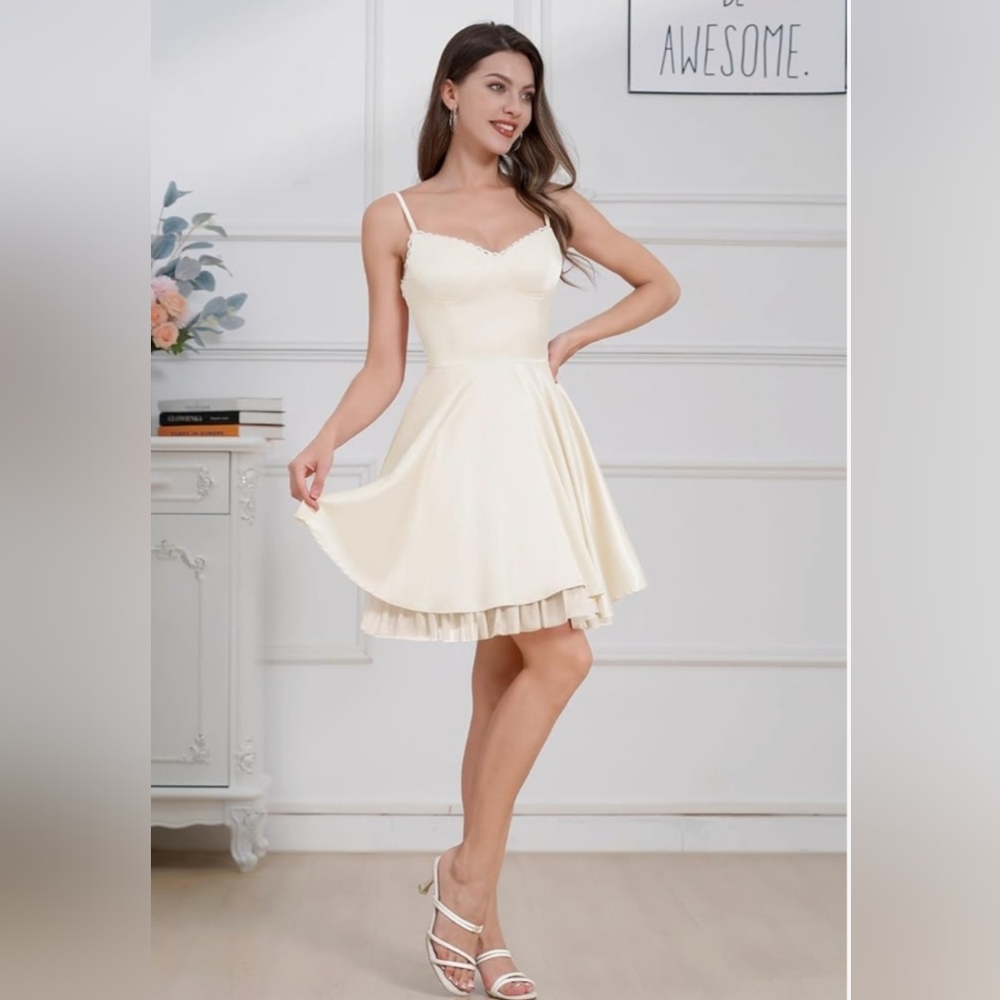 Elegant Cream Spaghetti Strap Dress